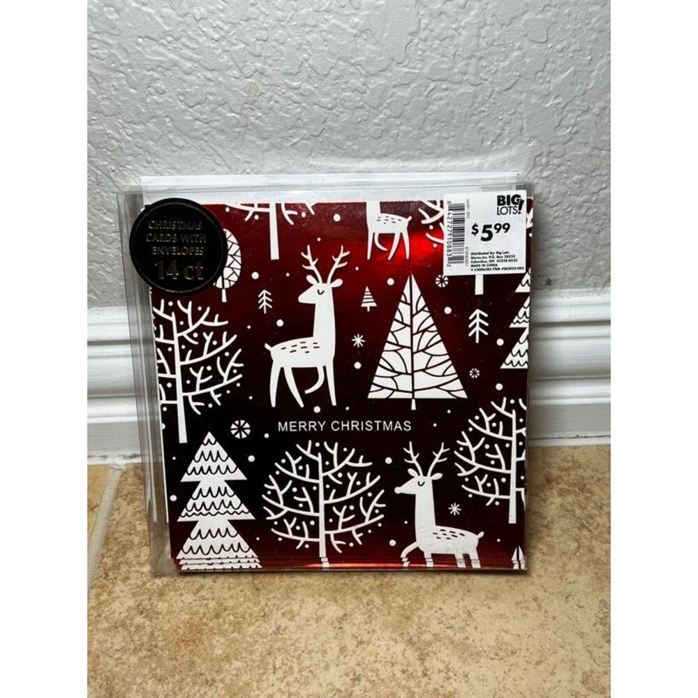 NEW Merry Christmas Red Foil Reindeer 14 Count